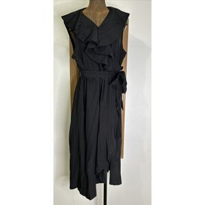 Ruffle Sleeve V Neck Wrap Dress Tie Waist Loose Flowy Split Midi Dress